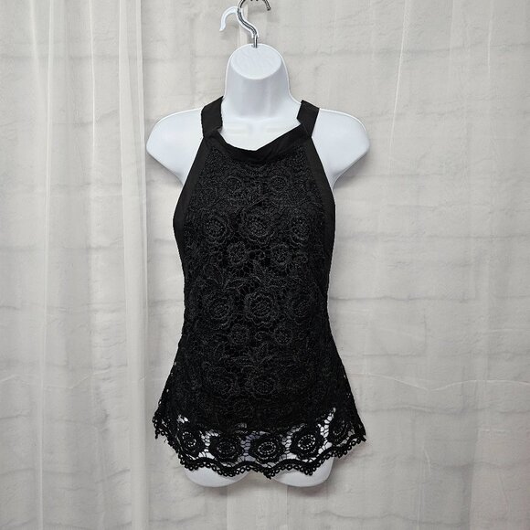 Black Floral Lace Backless Tank Goth Boho Romantic Coquette Retro Club M - Picture 1 of 10